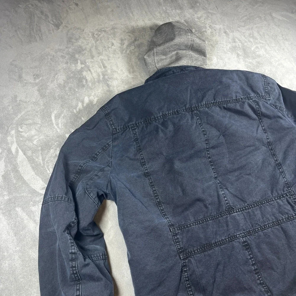 Levis Black Trucker Military Utility‎ Jacket Quilted Lined Zip Hood Large